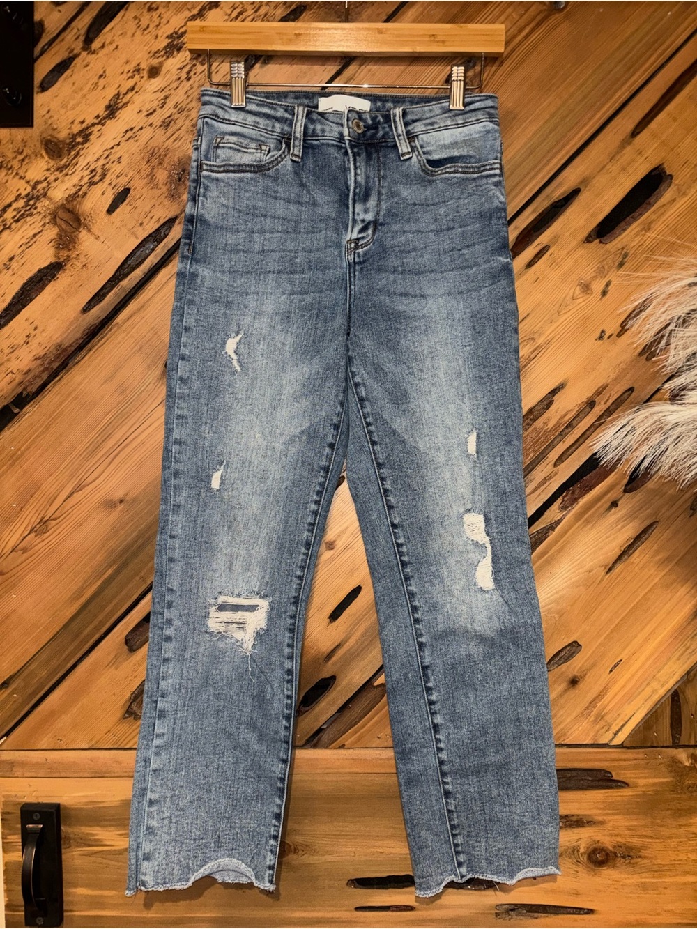 Vervet High-Rise Straight Leg Distressed Jeans - Light Blue